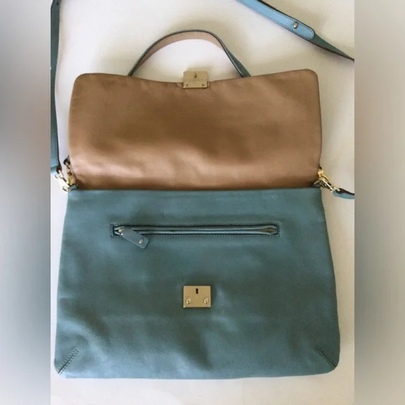 ANYA HINDMARCH Oversized Crossbody Clutch Shoulder Bag Baby Blue Leather 3way